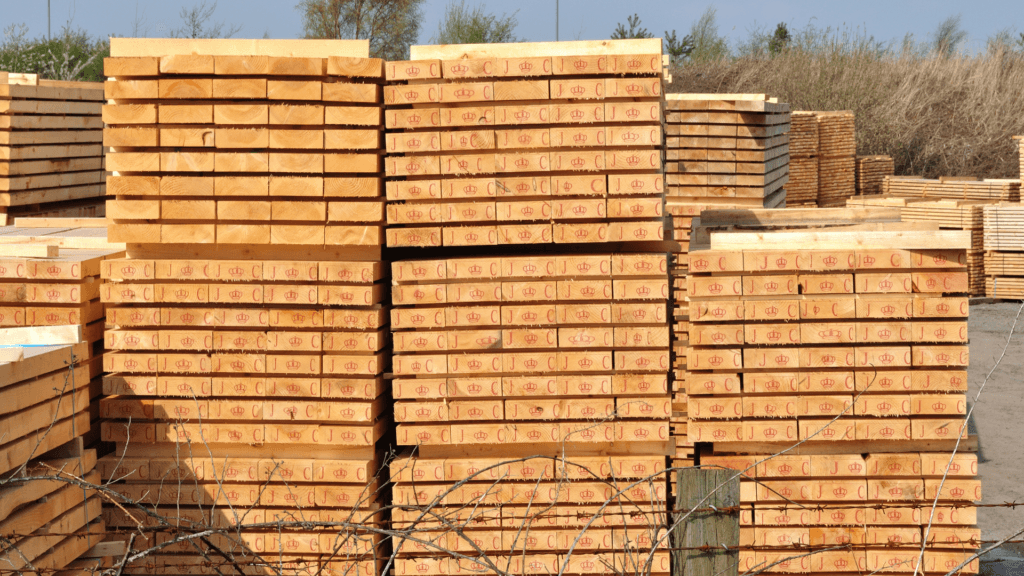 Stacks of timber in a yard